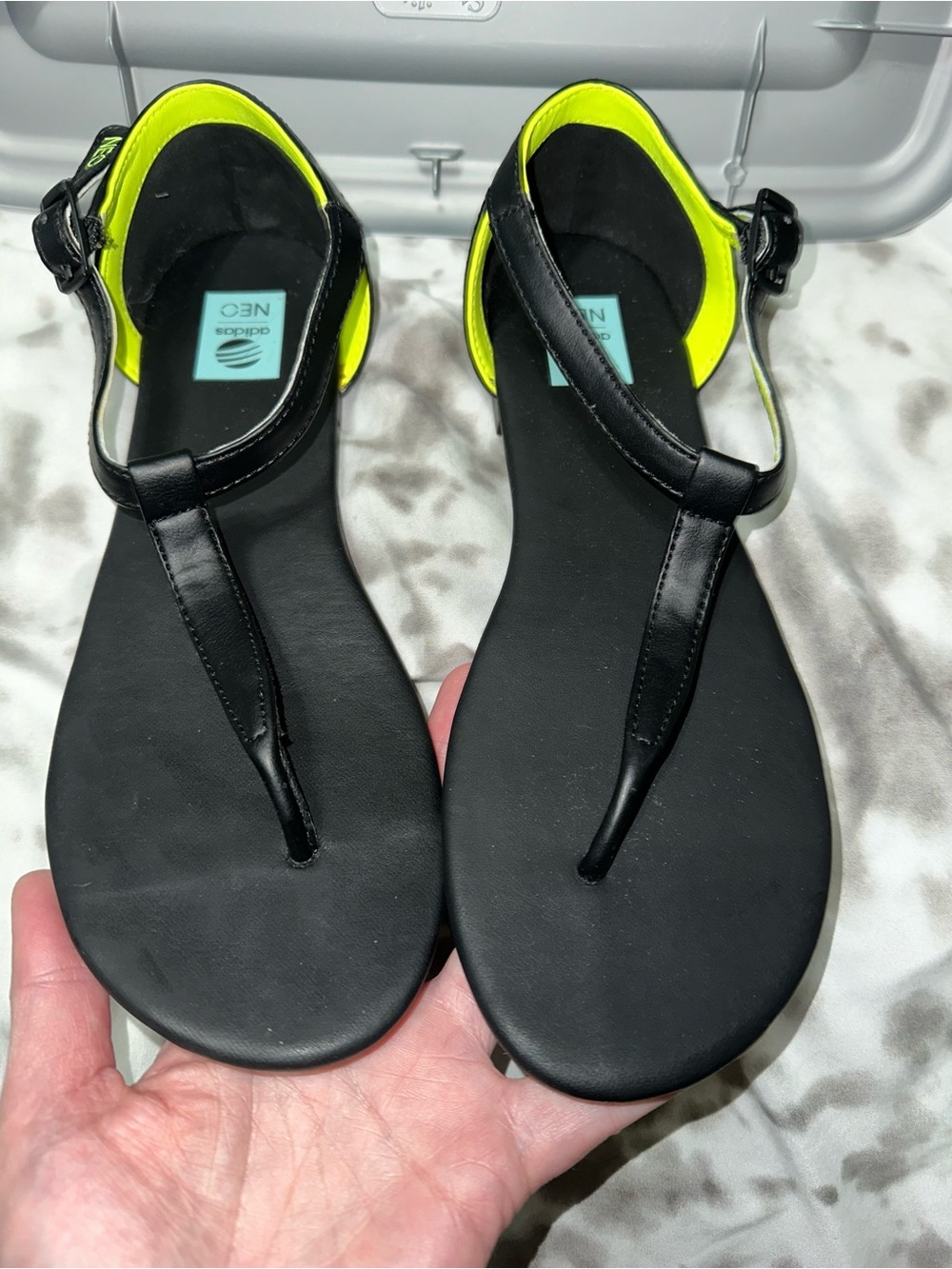 adidas Neo Black Sandals with Neon Heel Accent